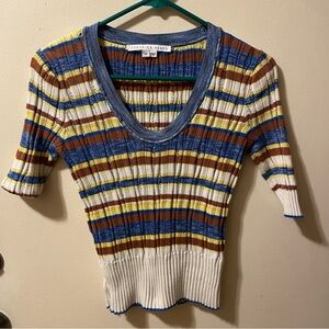 Veronica Beard Multicolor Striped Chantal Pointe Knit Top- NWOT